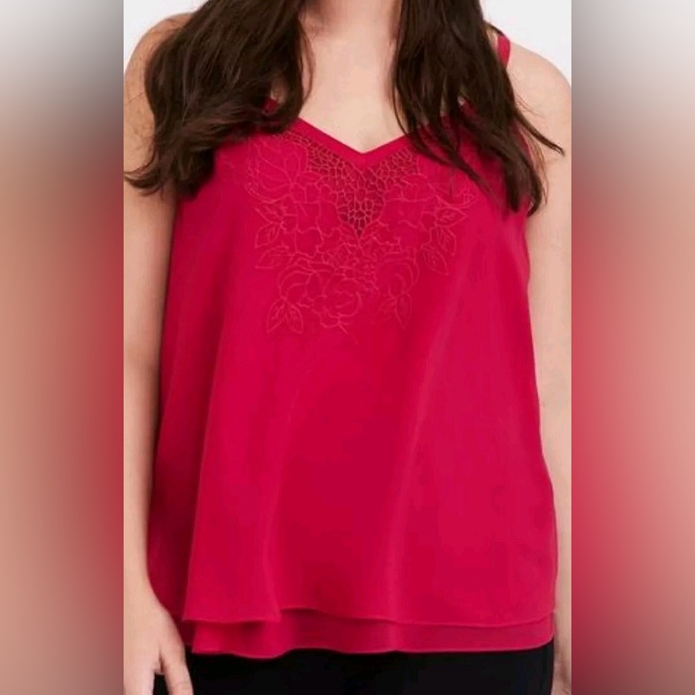 Torrid Red Camisole with Floral Embroidery